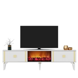 Hanah Home Doruk Fireplace - Blanco y Dorado